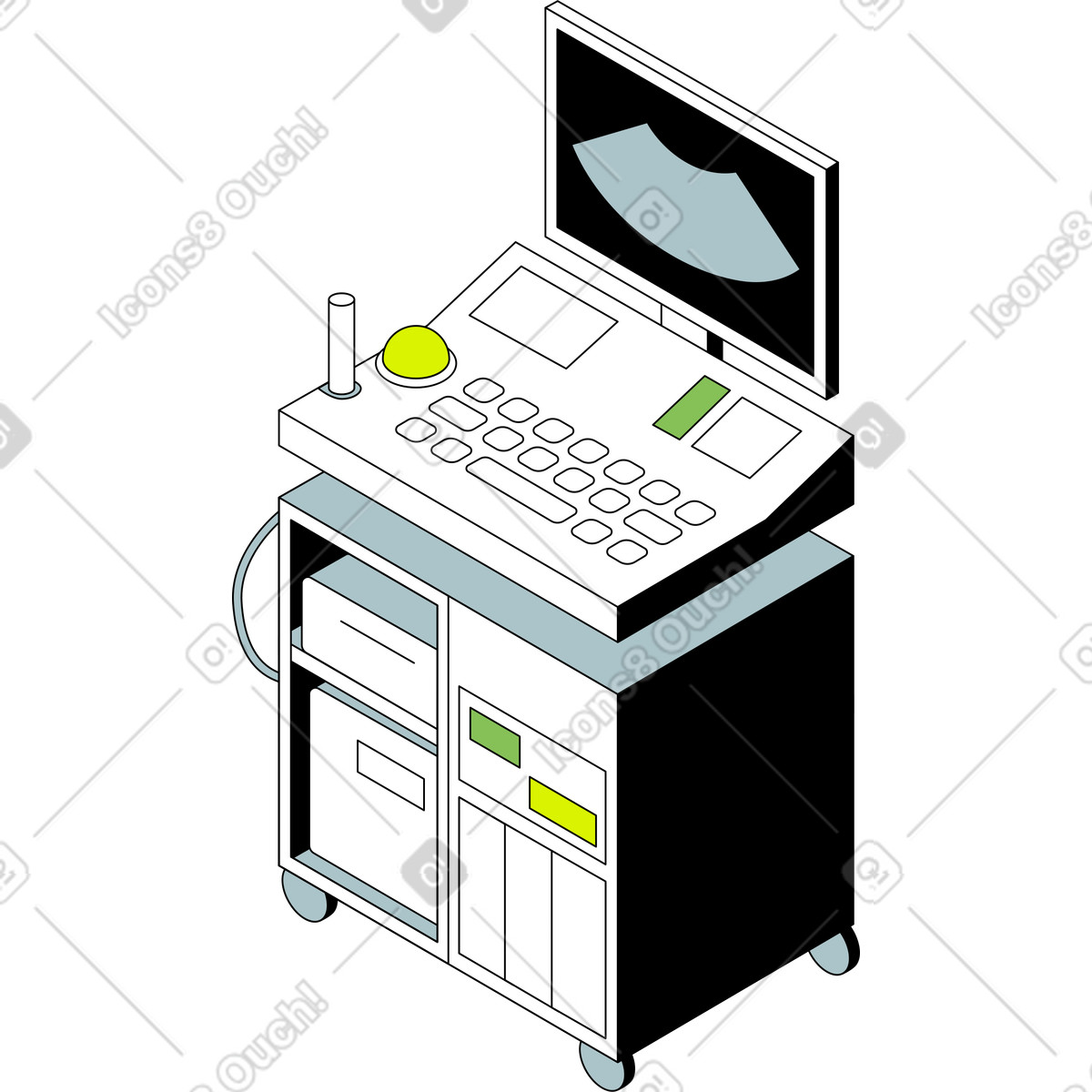 Isometric スタイルの Ultrasound machine のイラストをPNG、SVG形式でダウンロード
