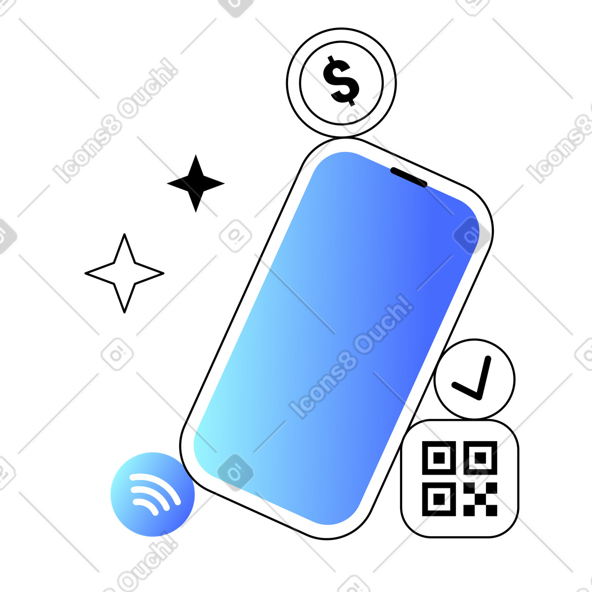 Using smartphone for QR code payment, Contactless transaction and online shopping illustration in PNG, SVG