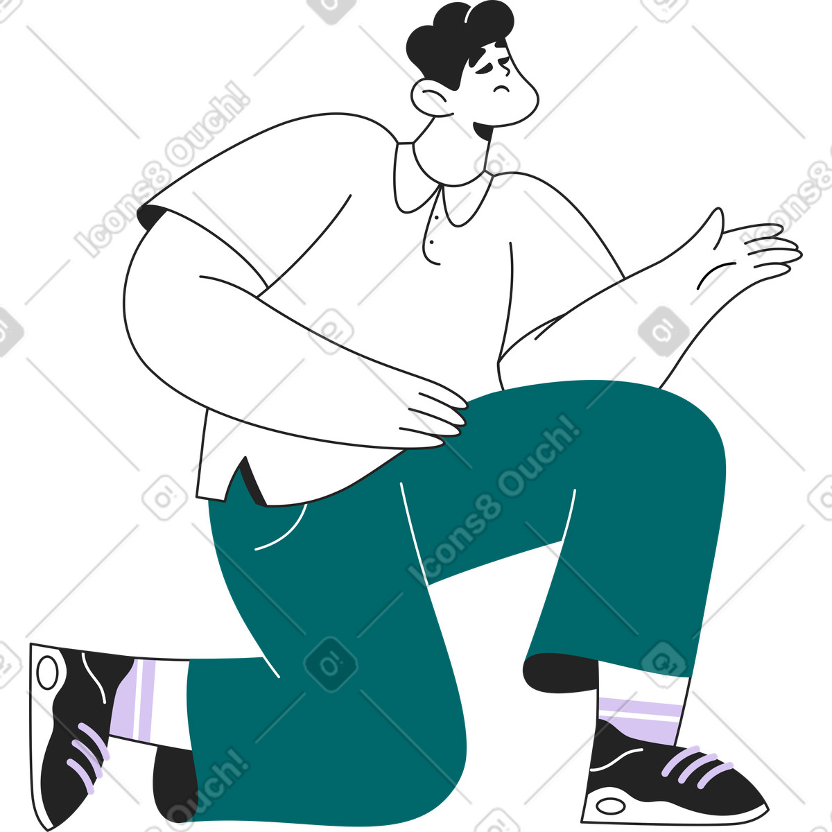 Ilustración El hombre se arrodilló sobre una rodilla en estilo Sammy Line a descargar en PNG y SVG