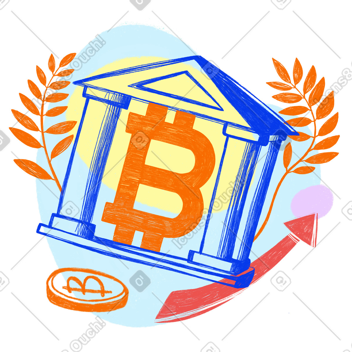 Biro スタイルの Bank where bitcoin savings are kept and the currency grows のイラストをPNG、SVG形式でダウンロード