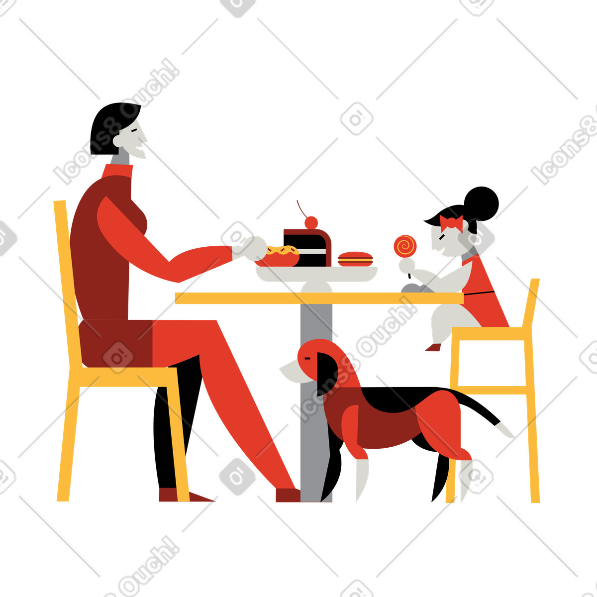 Madre e figlia che mangiano dolci illustrazione in stile Burgundy scarica in PNG, SVG