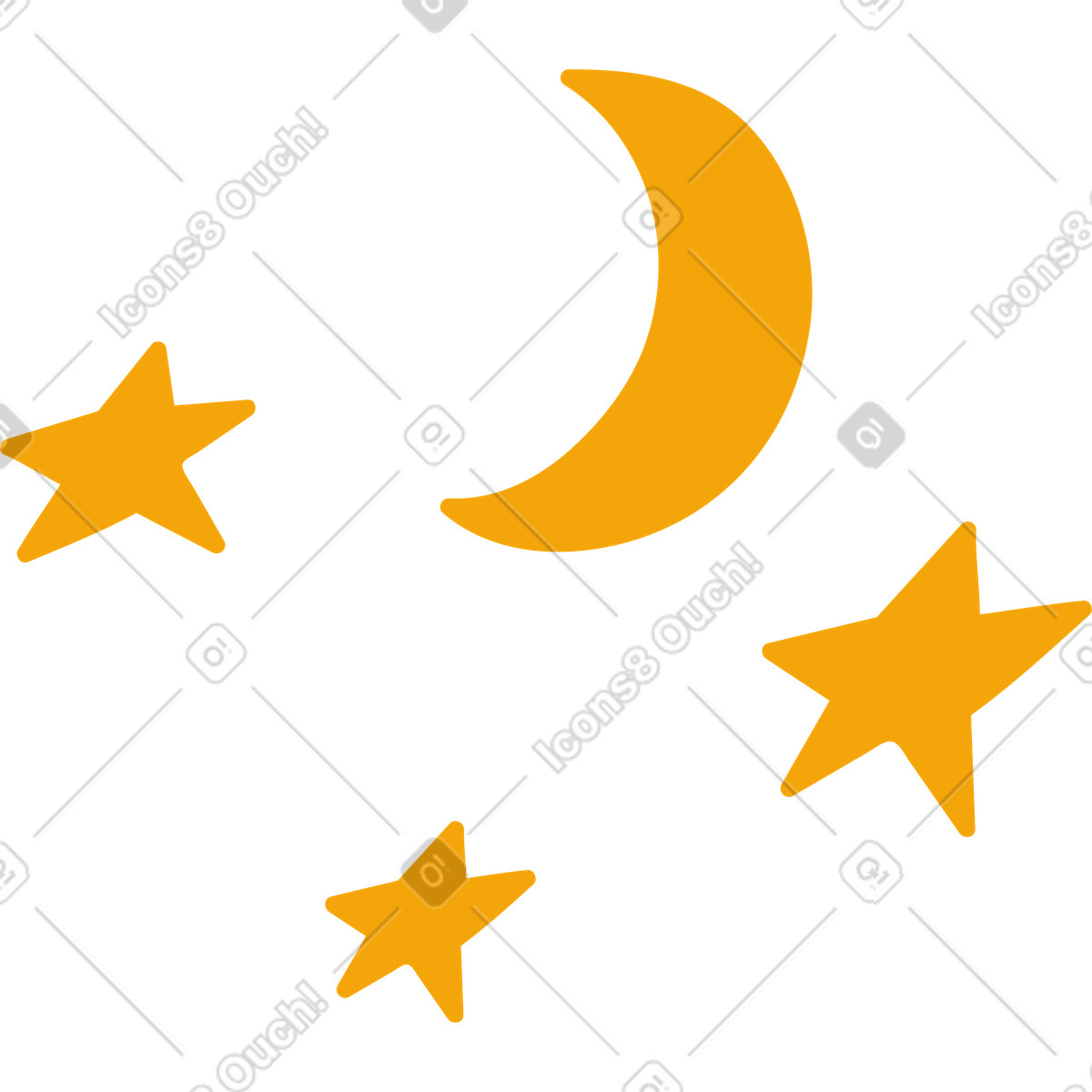 Drei sterne rund um den monat-Illustration im Jelly-Stil als Download in PNG, SVG