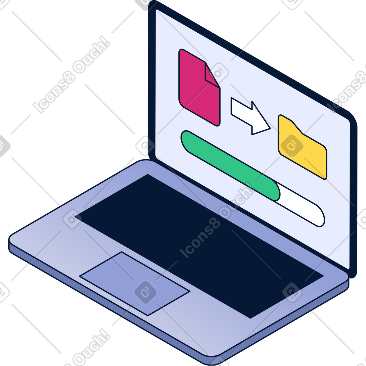 Illustration Ordinateur portable avec transfert de données aux formats PNG et SVG