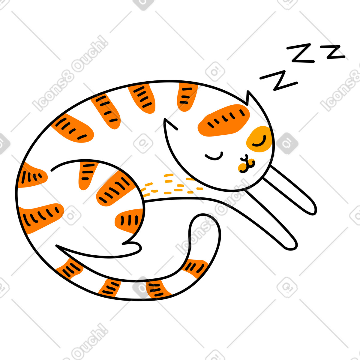 Ilustración animada Tabby cat is sleeping, Downtime or come back later page en estilo Purr a descargar en GIF, Lottie (JSON), AE