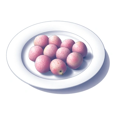 A white plate positioned flat on a surface. The plate features a heart shape created by an arrangement of lychees. Each lychee is whole and has its textured pinkish skin facing outward, showcasing their unique surfaces. The heart shape is symmetrical and neatly organized, with the lychees closely aligned to form the outline. The space around the plate remains clear, emphasizing the fruit art and its intricate design.