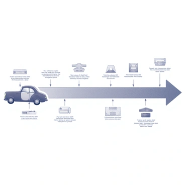 A timeline of a vintage car's history and maintenance, with insurance milestones highlighted