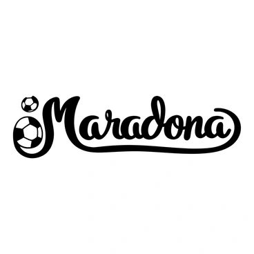 A detailed illustration of the signature "Maradona" prominently displayed in an elegant cursive style. The letters are intricately designed with flowing lines and flourishes. Integrated into the signature is a football symbol, seamlessly blending with the last letter 'a', showcasing the distinctive pattern of a traditional football. The background features a textured surface that adds depth to the overall composition. The design captures the essence of the signature, with the football symbol enhancing the connection to the sport.