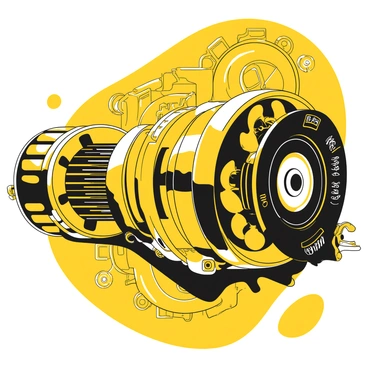 A close-up view of a futuristic car transmission system. The transmission features a sleek design with intricate mechanical components. Some parts are glowing softly, emitting a yellow light. There are several digital displays integrated into the structure, showcasing various metrics and information related to the car's performance. The background is a blend of mechanical elements, emphasizing technology and innovation.