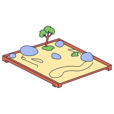 A peaceful, zen garden with rocks and sand arranged like synaptic pathways