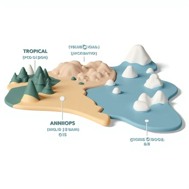 A colorful representation of Earth's climate zones, including tropical, arid, and polar regions.