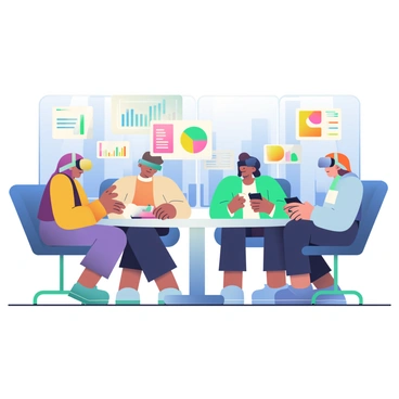 Colleagues meeting in a virtual reality space for a business meeting