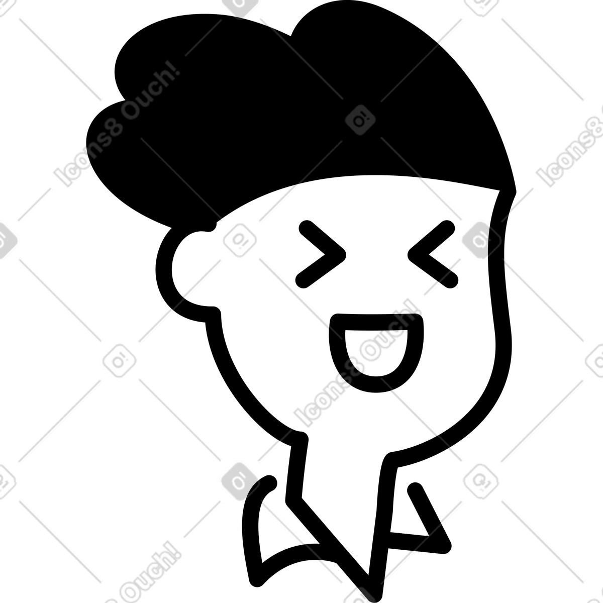 Emoji laughing face with squinted eyes and open mouth illustration in Notion Line Art style download in PNG, SVG