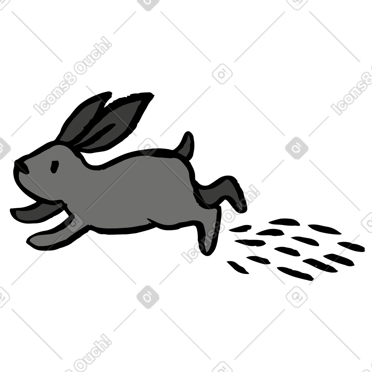 Rabbit running and leaving traces illustration in Scandi style download in PNG, SVG