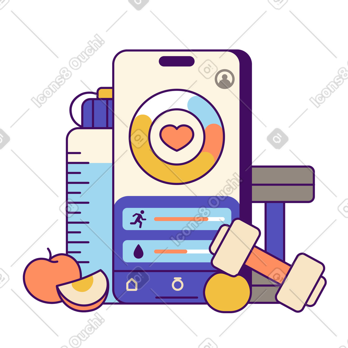 App per uno stile di vita sano sullo schermo dello smartphone illustrazione in Simplistic scarica in PNG, SVG