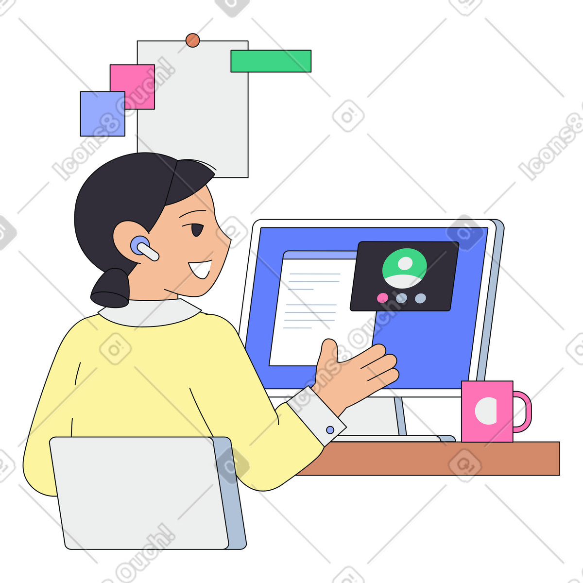 Remote work environment, Remote team collaboration, Online client interaction illustration in Teko style download in PNG, SVG