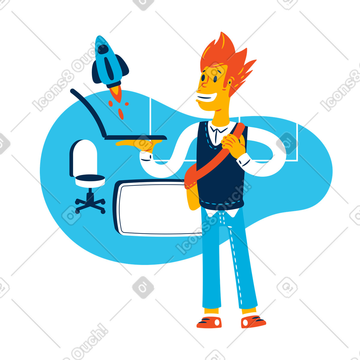 Ilustración El lanzamiento de la start-up en estilo Flame a descargar en PNG y SVG