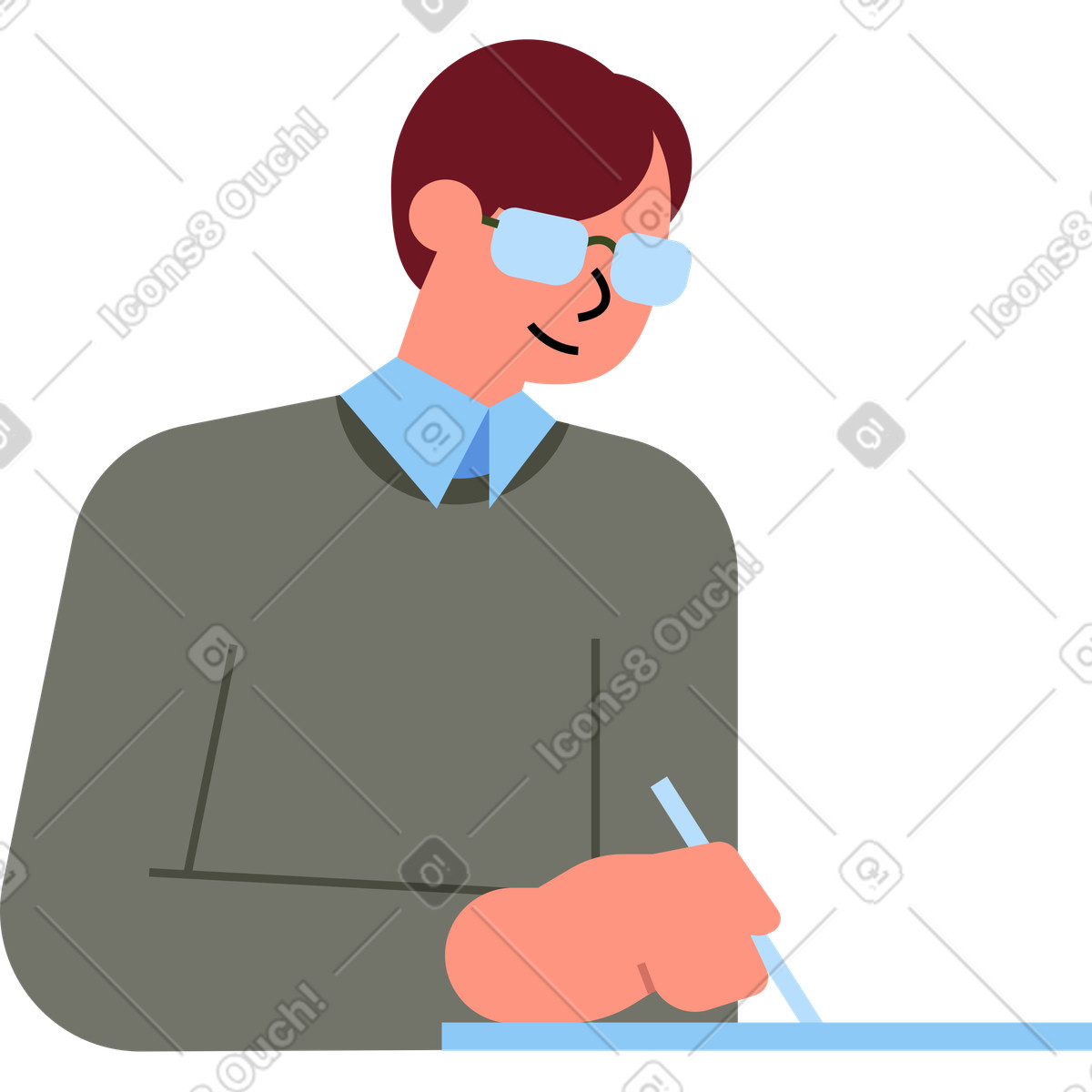 Mann schreibt-Illustration im Vector-Stil als Download in PNG, SVG