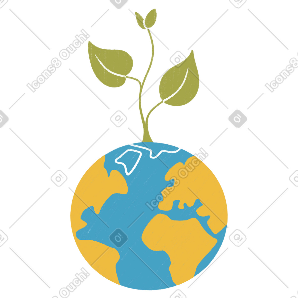 Planet with sprout, Earth day and nature conservation illustration in Tutti style download in PNG, SVG