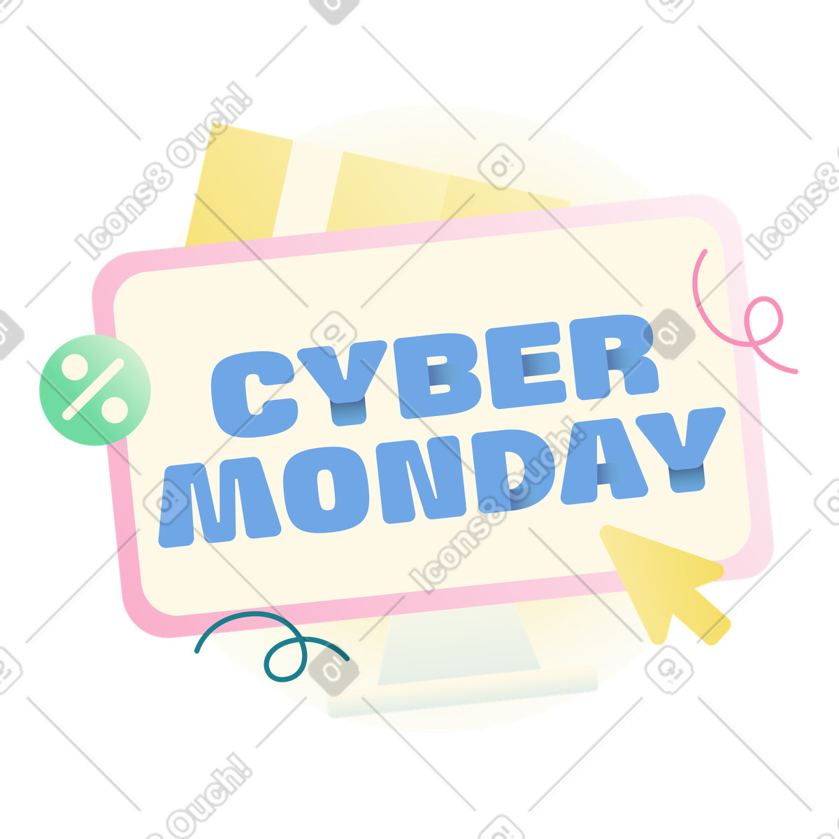 Scritta cyber monday sullo schermo con il testo del cursore illustrazione in stile Beam scarica in PNG, SVG