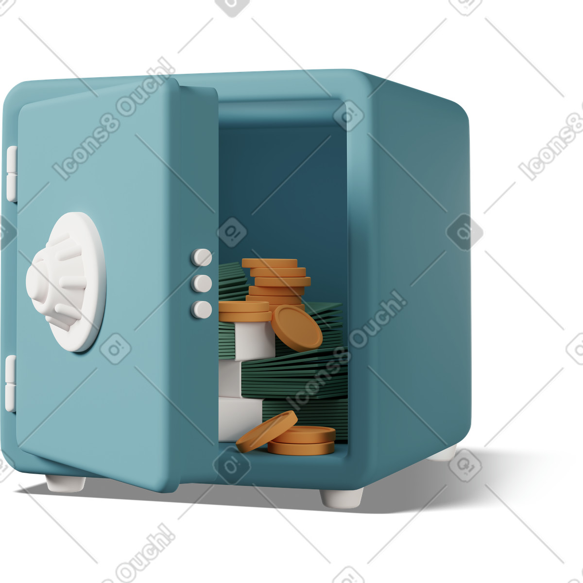 3D Casual life 스타일의 Open safe box blue 일러스트레이션 PNG, SVG 다운로드