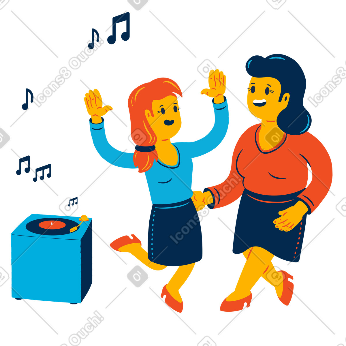 Lesbian couple dancing illustration music player clipart free vector graphics