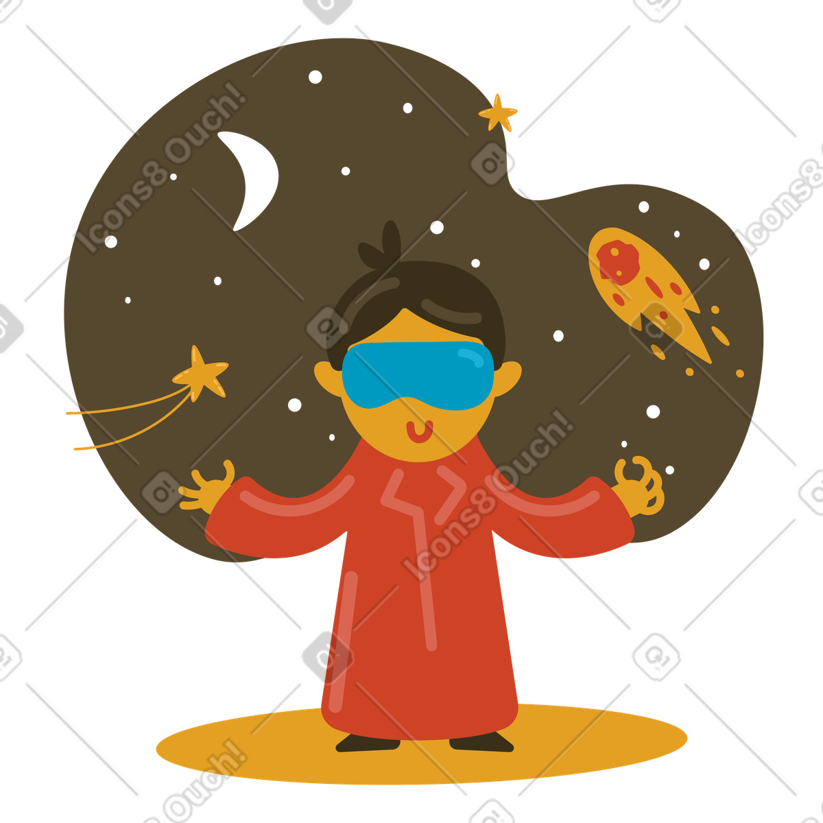 Man in vr headset exlporing space illustration in PNG, SVG