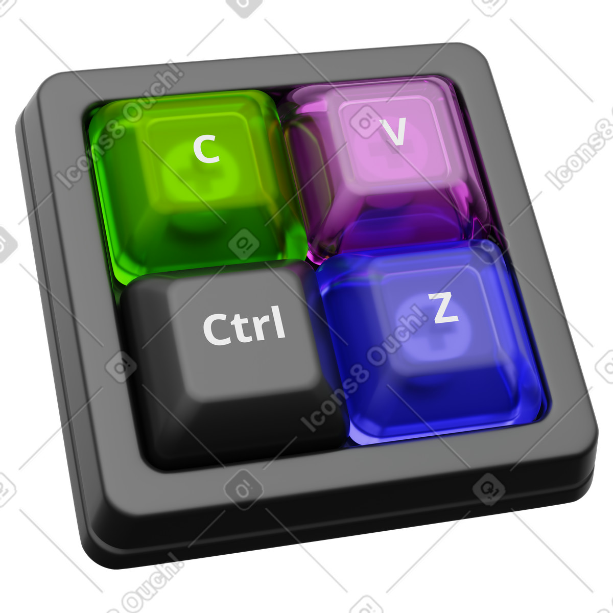 Illustration Clavier copier-coller, raccourcis ctrl + z, pavé de touches productivité dans le style 3D Playful à télécharger aux formats PNG, SVG