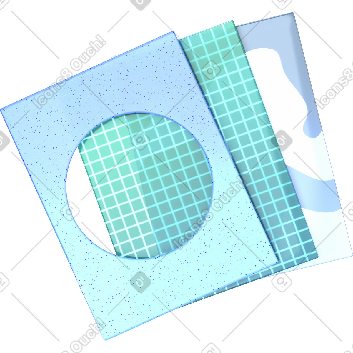 Plastic cards with different patterns and card cut-out circle illustration in 3D Glassy style download in PNG, SVG