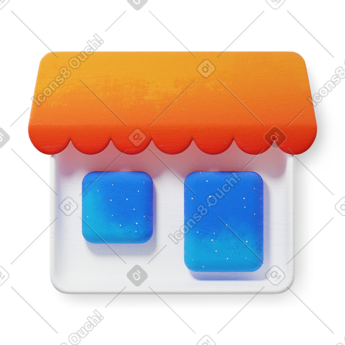 下载 3D Microsoft Fluent illustration 风格的 带橙色遮阳篷的小店面 插画，支持 PNG、SVG 格式