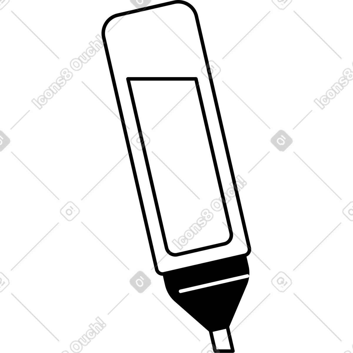 Illustration Highlighter pen outline with cap and angled rectangular body shape dans le style Notion Line Art à télécharger aux formats PNG, SVG