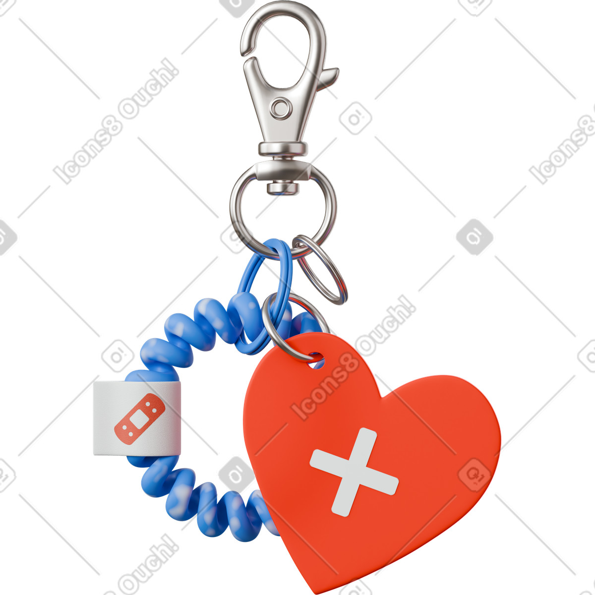 3D Hygge スタイルの Keychain with healthcare charms のイラストをPNG、SVG形式でダウンロード
