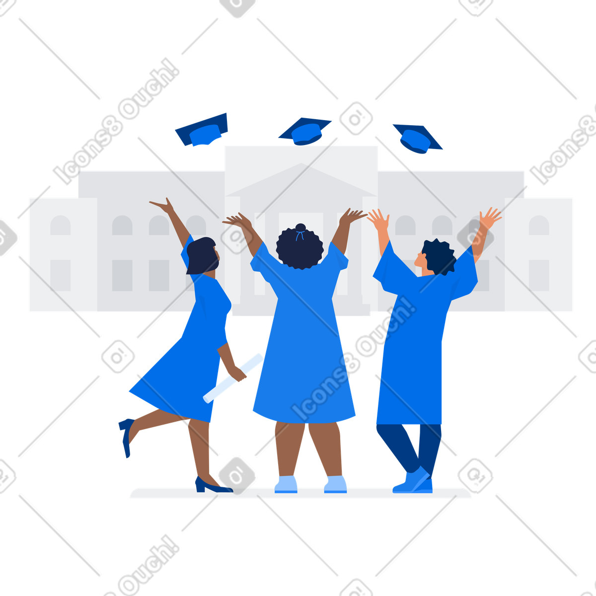 College graduates in robes illustration celebrating with caps clipart educational graphics
