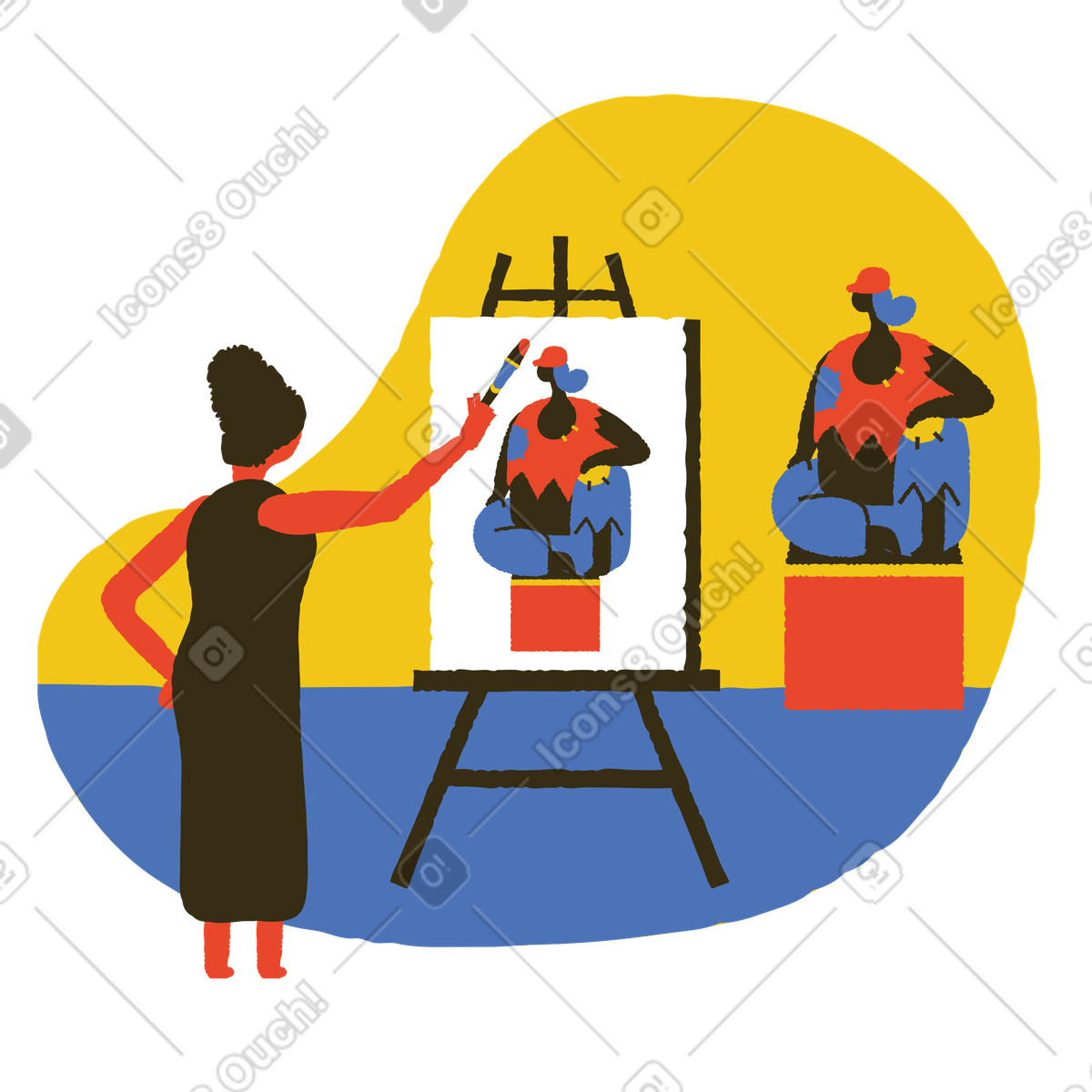 Bermuda スタイルの Artist doing a life drawing of woman のイラストをPNG、SVG形式でダウンロード