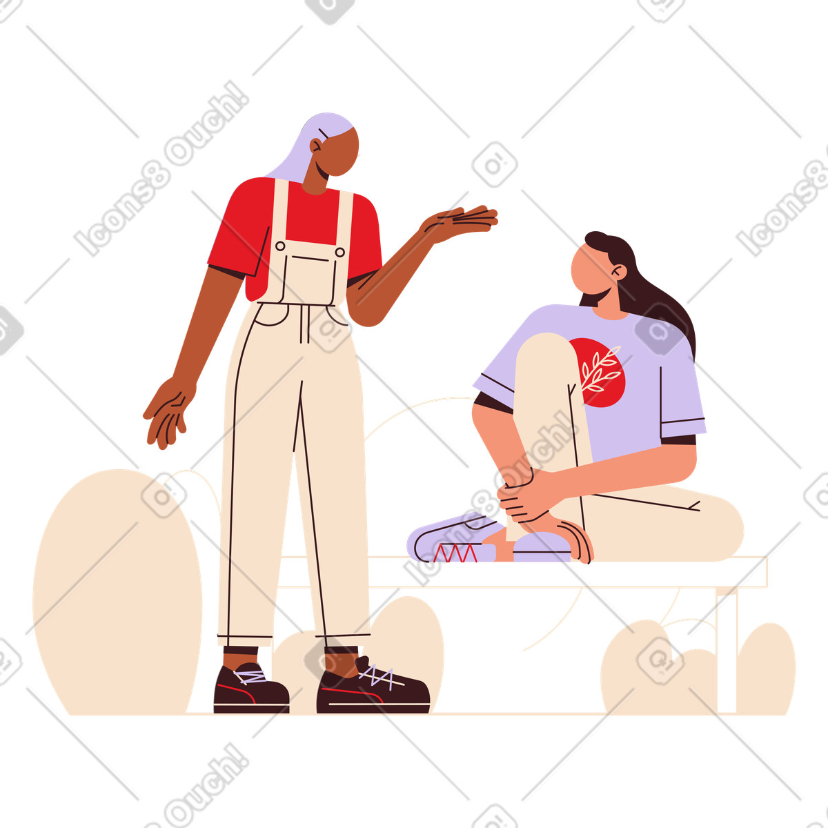 Ilustração de Friends having a conversation outdoors, Friendly meeting or social interaction em no estilo Folks para baixar em PNG, SVG