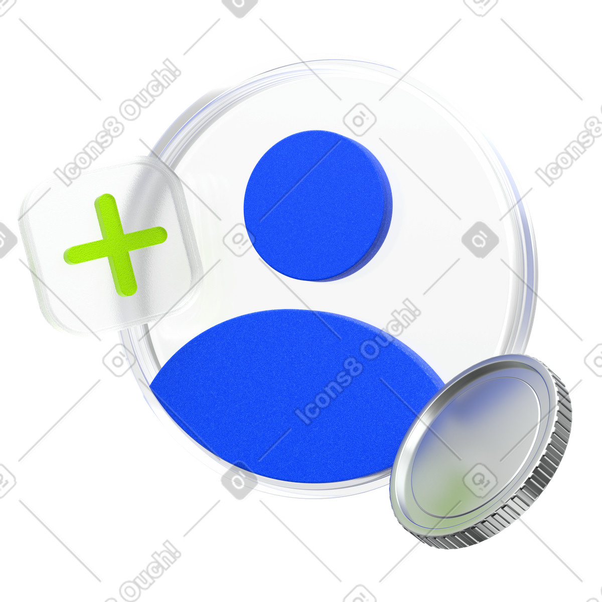 Ilustração de Ícone usuário com sinal mais e moeda em no estilo 3D Enterprise para baixar em PNG, SVG