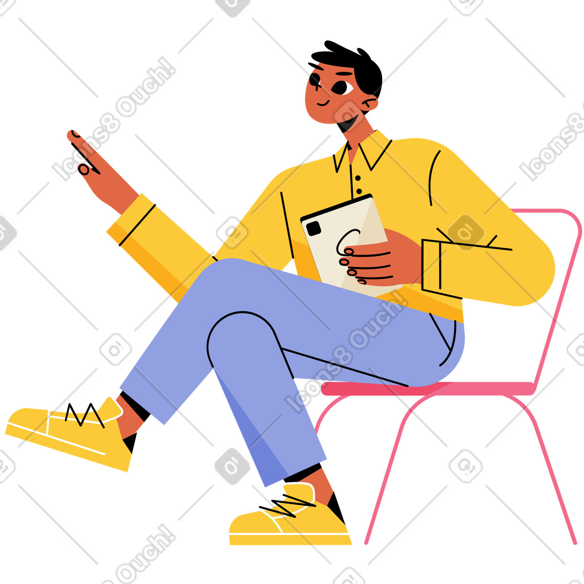 Juicy スタイルの タブレットで椅子に座っている男 のイラストをPNG、SVG形式でダウンロード