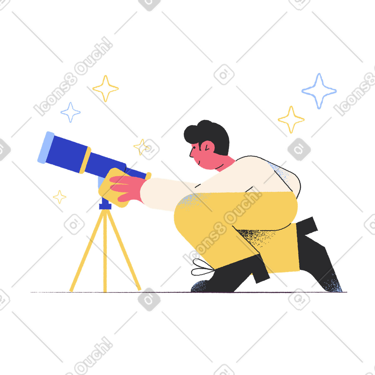 망원경으로 별을 관찰하는 남자 illustration in Pablo style download in PNG, SVG