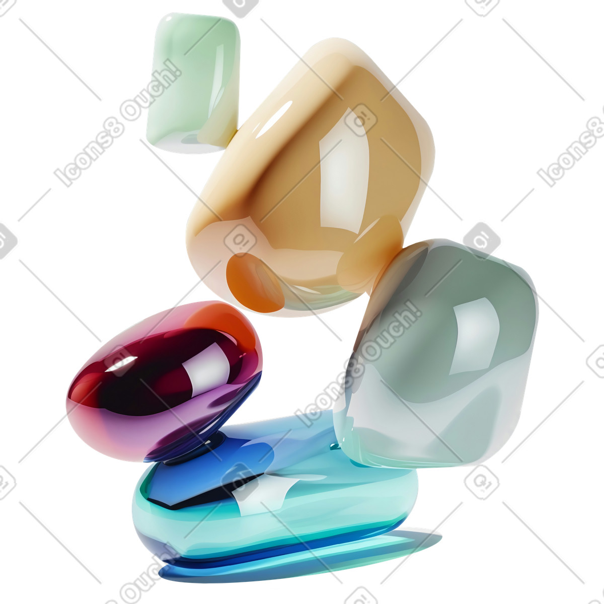 Ilustração de Objetos abstratos flutuantes feitos vidro em no estilo 3D Construction para baixar em PNG, SVG