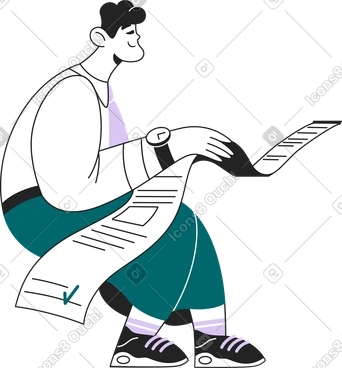 긴 문서를 들고 앉아있는 남자 PNG, SVG