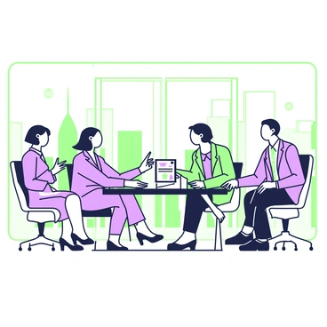 A group of four bankers is having a meeting in a glass-walled room. The room has large windows providing a panoramic view of a cityscape with tall buildings and skyscrapers. The bankers are seated around a sleek, modern conference table made of glass. Two of them, a man and a woman, are actively discussing while pointing at documents and a digital screen placed at the center of the table. The other two bankers, both women, are taking notes and observing the discussion. Each banker is dressed in formal business attire. The sunlight is streaming into the room, illuminating their serious expressions as they focus on their meeting.