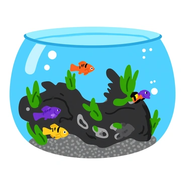 A group of colorful guppies with vibrant patterns swimming around pieces of dark, textured driftwood in an aquarium. The water is clear, allowing for visibility of the fish as they dart playfully between the driftwood. Small bubbles are rising to the surface, and patches of green aquatic plants are growing around the driftwood, adding to the liveliness of the scene. Sunlight filters through the water, casting gentle ripples of light on the gravel substrate below.