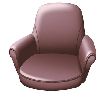 A close-up view of a luxury leather office chair that showcases its rich texture. The chair is deep brown with a glossy finish, emphasizing the smoothness of the leather. Intricate stitching details create a pattern along the edges and seams, highlighting the craftsmanship. The chair features a plush cushion with a slight sheen, suggesting comfort and elegance. Soft shadows play across the surface, adding depth to the image. The armrests are wide and gently contoured, made of the same high-quality leather, enhancing its luxurious appearance.
