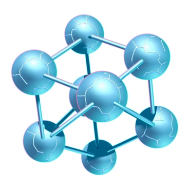 A close-up view of interlocking metallic atoms, showcasing their shiny, reflective surfaces. Each atom is represented as a sphere with intricate geometric patterns, interconnected by thin metallic bonds that emphasize their cohesion. The structure appears robust and complex, with varying sizes of atoms contributing to a three-dimensional lattice. Light reflects off the surfaces, highlighting the metallic sheen and the precise arrangement of the atoms in this strong formation.