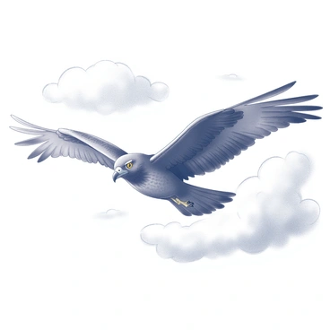 A buzzard battling against strong winds while flying high.