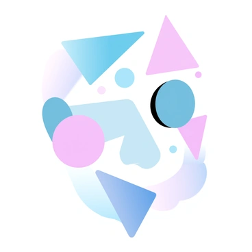 A human face composed entirely of geometric shapes in bright vector style