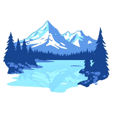 A duotone image features a stunning view of the Canadian Rockies. The snow-capped peaks rise majestically against the sky, their sharp edges contrasting with the smooth surface of a pristine lake below. The lake perfectly reflects the mountains, creating a symmetrical composition of nature's beauty. Pine trees line the shores of the lake, adding depth to the scene. The overall atmosphere captures the grandeur of the landscape.