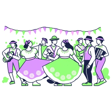 A lively Alsatian cultural festival takes place in a vibrant outdoor setting. In the foreground, a group of traditional dancers performs, wearing colorful costumes adorned with intricate patterns. The dancers are in mid-motion, showcasing their graceful movements. Behind them, a band of musicians plays folk instruments, including a violin and an accordion, creating an atmosphere filled with music. The festival is surrounded by festive decorations, such as colorful banners and strings of lights, adding to the celebratory ambiance. In the background, a crowd of attendees watches with enthusiasm, some clapping along to the rhythm of the music.