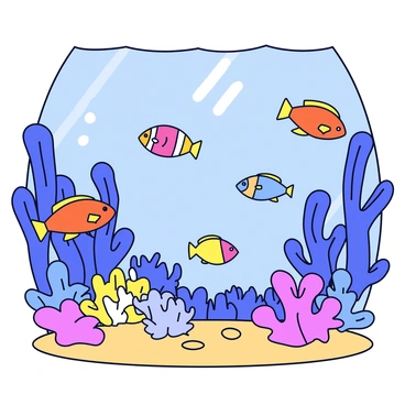An underwater scene filled with vibrant marine life. The image features a variety of colorful fish swimming among the coral reefs. The fish display bright shades of orange, blue, and yellow. The coral reefs have an assortment of shapes and textures, including branching corals and soft corals with flowing edges. Sunlight filters through the water, creating a shimmering effect on the sandy ocean floor.