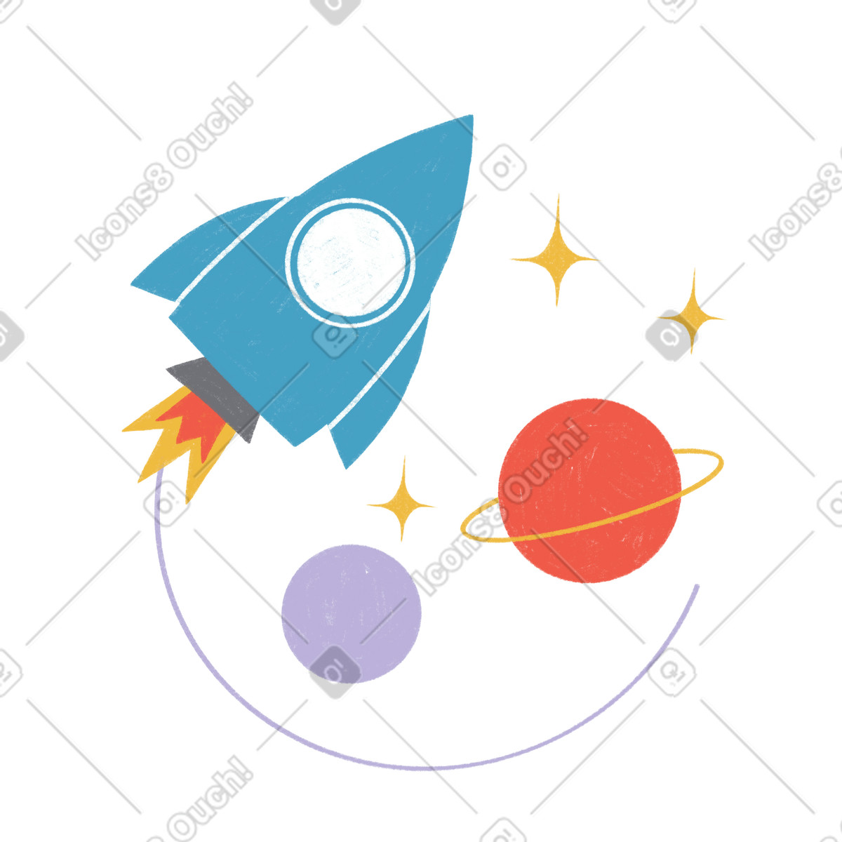Tutti スタイルの Rocket flying in space のイラストをPNG、SVG形式でダウンロード