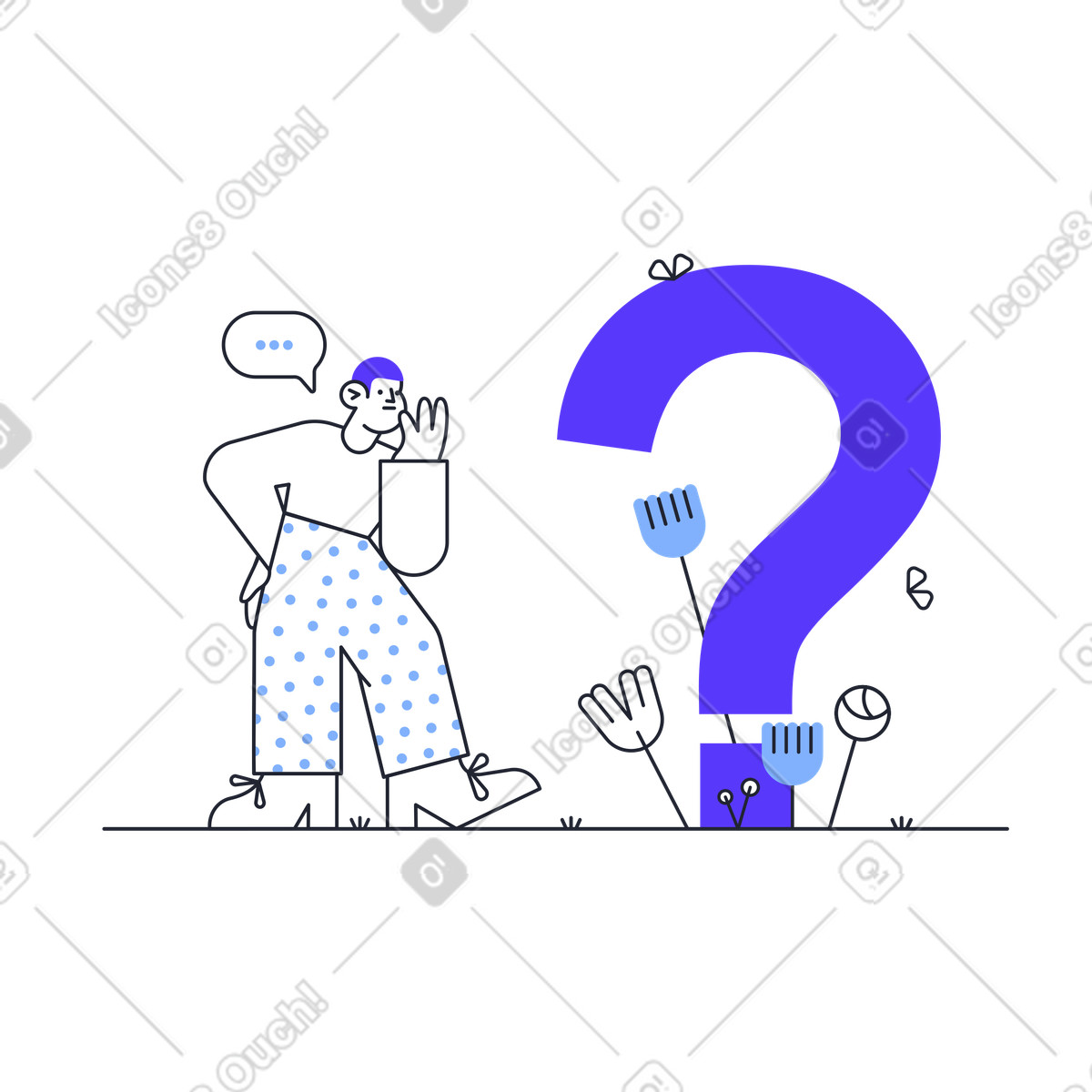 下载 Pablita 风格的 看问号的体贴的人 动画插图，支持 GIF、Lottie （JSON）、AE 格式